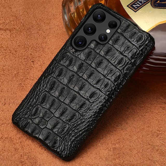Echte Krokodilleder Handyhülle für Samsung Galaxy S25 Ultra S24 S23 S22 S21 Plus A55 5G in Schwarz - Bild 1
