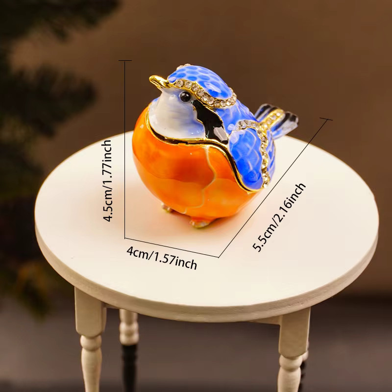 Handbemalte Elster-Mini-Schmuckschatulle aus Metall in Blau und Lila als dekorative Mehrzweck-Dekobox - Bild 3