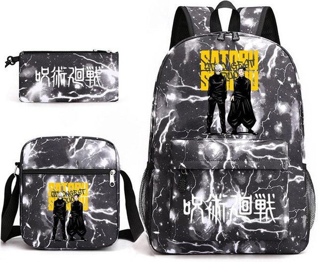 Bandai Jujutsu Kaisen Schulset bestehend aus leichtem Tagesrucksack, Umhängetasche und Federmäppchen in Schwarz - Bild 1