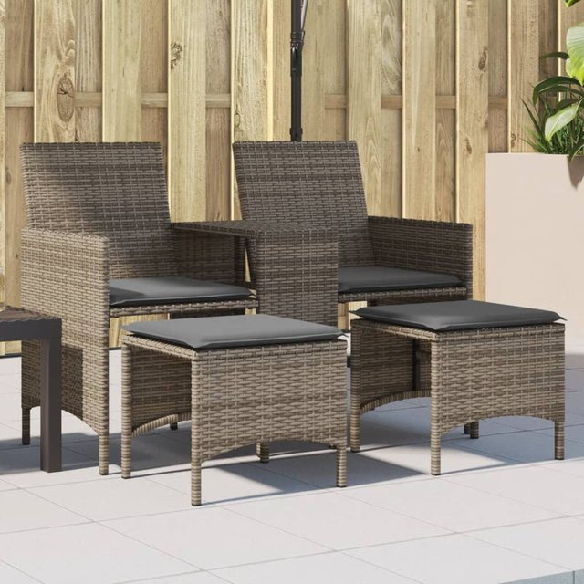 vidaXL Gartenmöbel Set aus Polyrattan in Grau mit Tisch, Hockern und wetterfesten Polstern - Bild 2