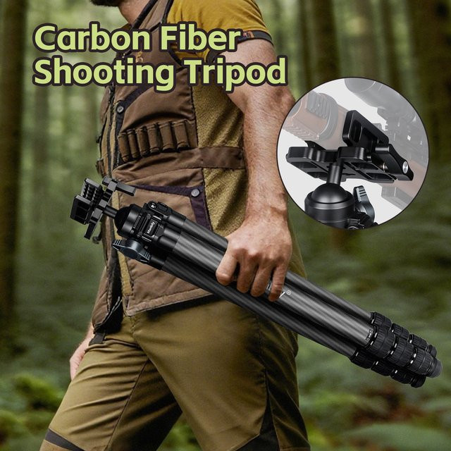 Manbily TS-364U3 Professionelles 4-teiliges Kohlefaser-Jagdstativ mit Sattelhalterung in Schwarz, maximale Belastbarkeit 20 kg - Bild 1