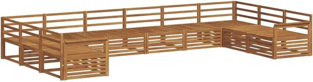 vidaXL Sofagarnitur aus Massivholz Akazie in Natur Braun, 10-teiliges U-Shape Ecksofa Set mit Latten-Design - Bild 1
