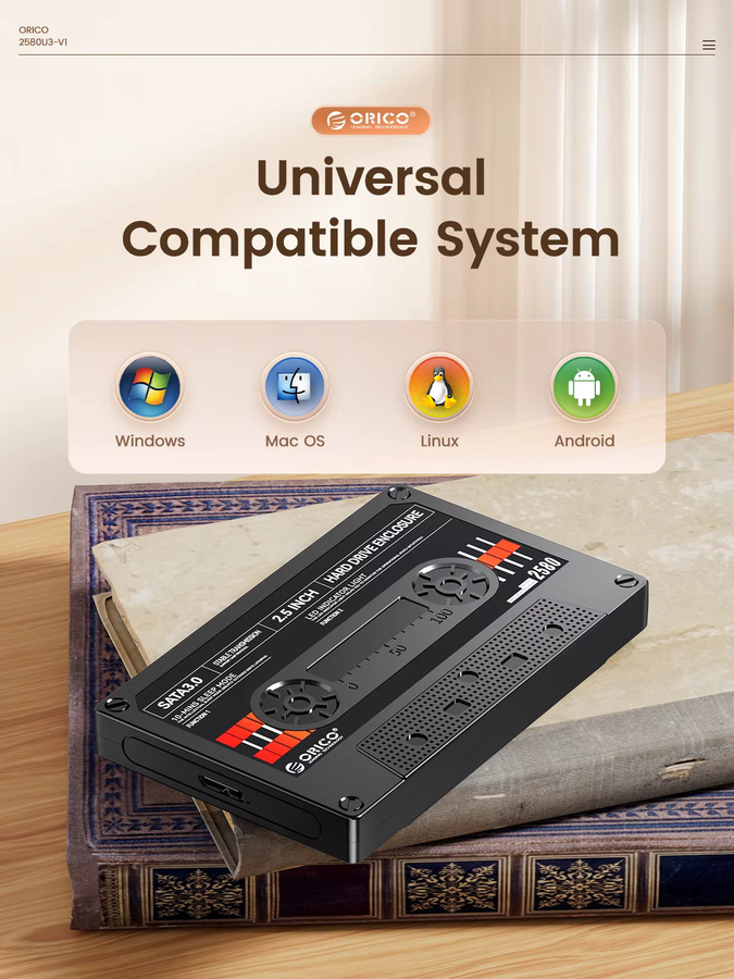 ORICO Externes 2,5 Zoll Festplattengehäuse SATA zu USB mit UASP Unterstützung für 7/9,5mm HDD und SSD, Schwarz - Bild 4