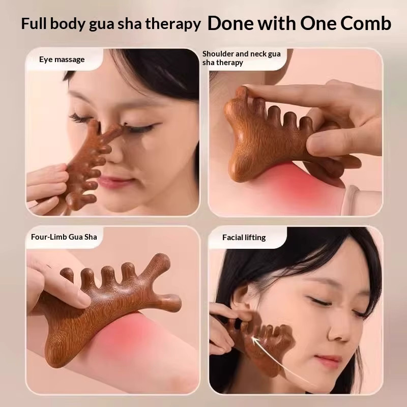 Ams Holz-Meridian-Massagekamm, Massagebürste für Gesicht, Kopfhaut und Körper, Unisex - Bild 3