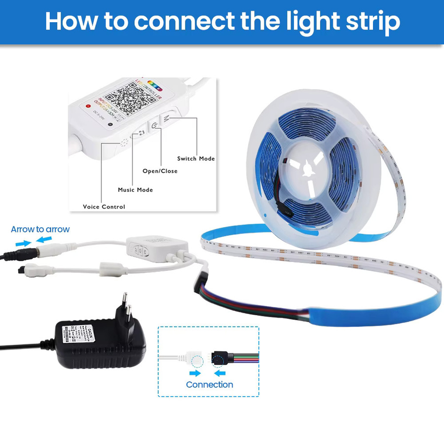 HEGEHE Tuya WiFi Bluetooth RGB COB LED Streifen mit 840 LEDs/m, dimmbare lineare Beleuchtung in Multicolour - Bild 5