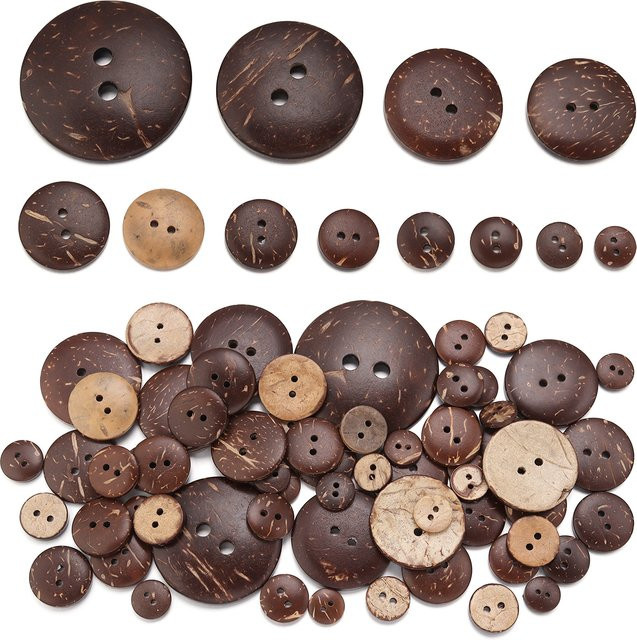 Natürliche Kokosnuss-Holzknöpfe mit 2 Löchern in Braun für DIY-Kleidungsdekoration und Bastelarbeiten (100 Stück) - Bild 1