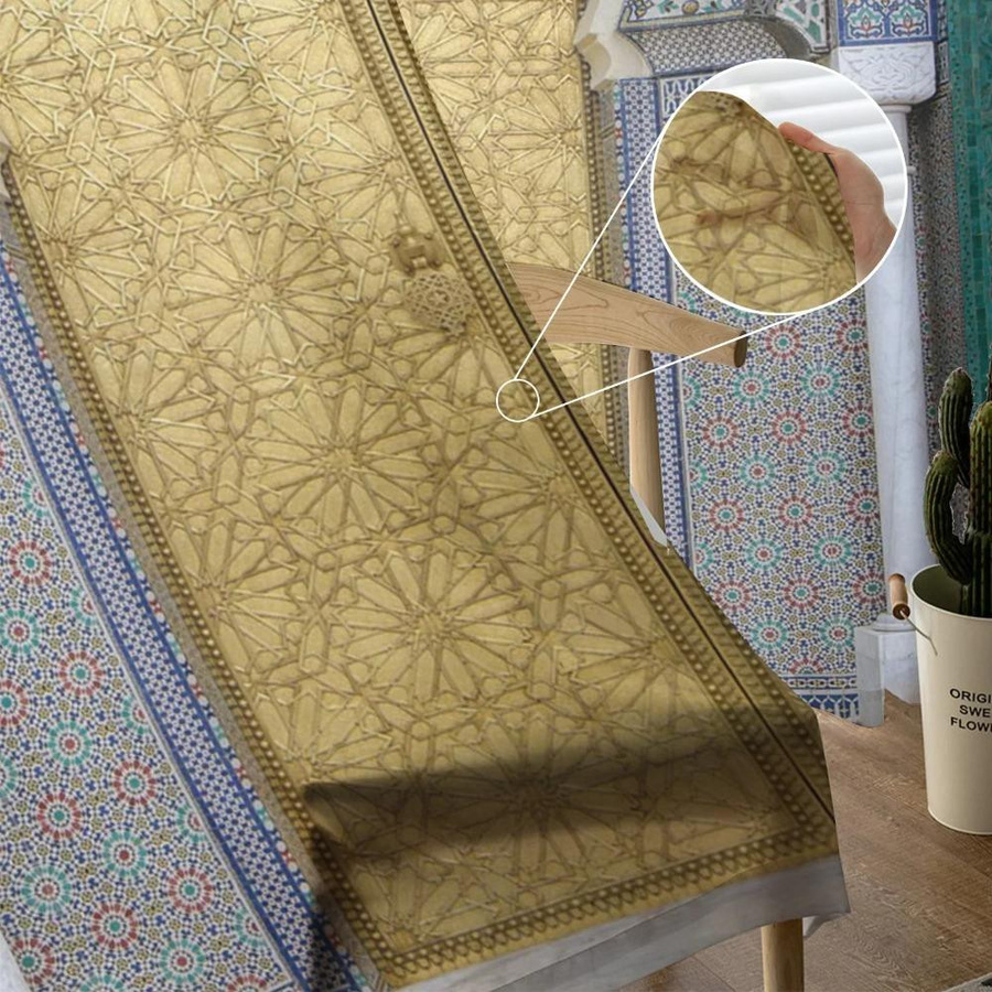 Yiran Furniture Marokkanischer Tüllvorhang mit Grafikprint, transparent, Polyester, B: 135 cm, H: 160 cm - Bild 2