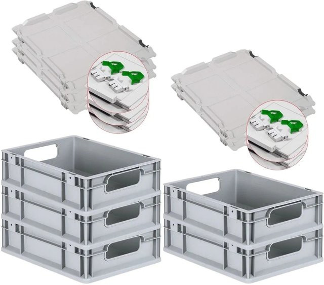 PROREGAL Spar Set 5x Eurobox Nextgen Economy mit Scharnierdeckel und grünen Schiebeschnappverschlüssen, H x B x T: 12 x 30 x 40 cm, 11 Liter - Bild 1