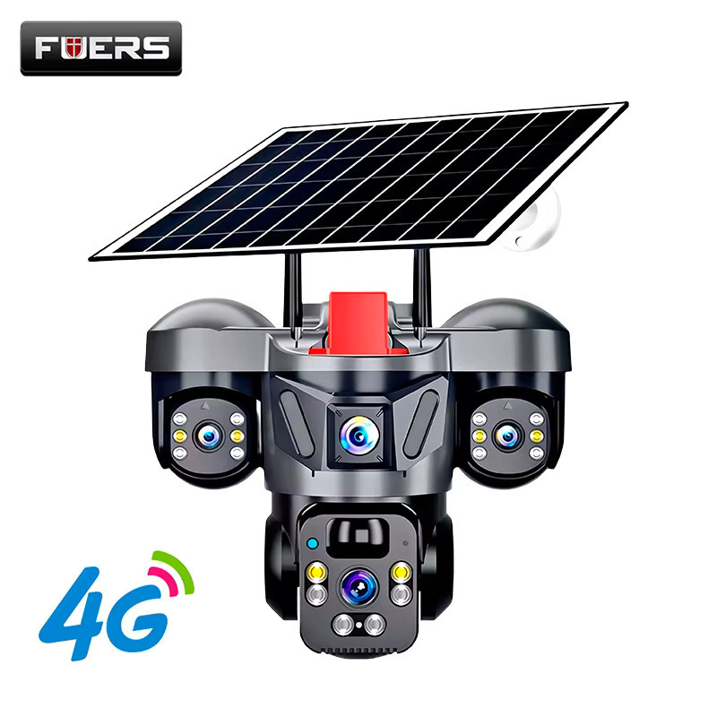 FUERS 4G WIFI Solarkamera V380 Pro mit 6MP Dreifachobjektiv, 10X Zoom und Drei-Bildschirm-Bewegungserkennung für die Outdoor-Sicherheit in Schwarz - Bild 7