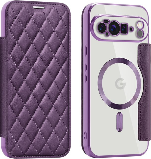 2-in-1 Leder Schutzhülle für Google Pixel 9 10 Pro XL 9A 8A 7A 9 Pro Flip Cover Anti Drop Handyhülle aus TPU in Pink und Purple - Bild 1