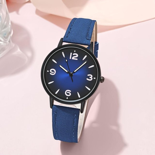 Armbanduhr Leder, Quarz, Blau, Schwarz, Damen - Bild 1