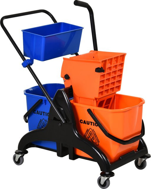 Professioneller Reinigungswagen von HOMCOM mit Backenpresse, 2 Eimern und Aufbewahrung in Orange und Blau - Bild 1