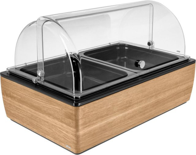 VEGA Buffetvitrine Montana hoch in Eiche, Transparent und Weiß mit 2x GN 1/2 und GN 1/1, B/T/H: 57 x 36,5 x 27,4 cm - Bild 1