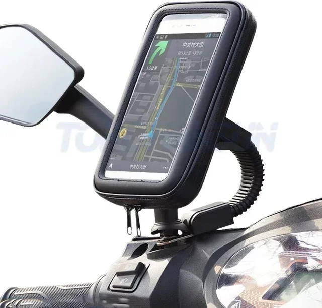 Wasserdichte Navigationshalterungstasche mit Touchscreen für den Rückspiegel als Motorradzubehör in Schwarz - Bild 1