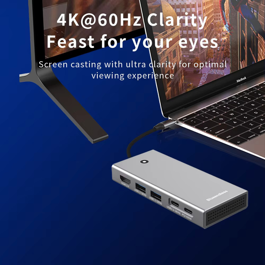 Blueendless USB-C Dockingstation und M.2 SATA/NVMe SSD-Gehäuse in Grau mit HDMI 4K 60Hz, USB 3.2 10Gbps und PD 100W sowie SD/TF-Slot - Bild 2