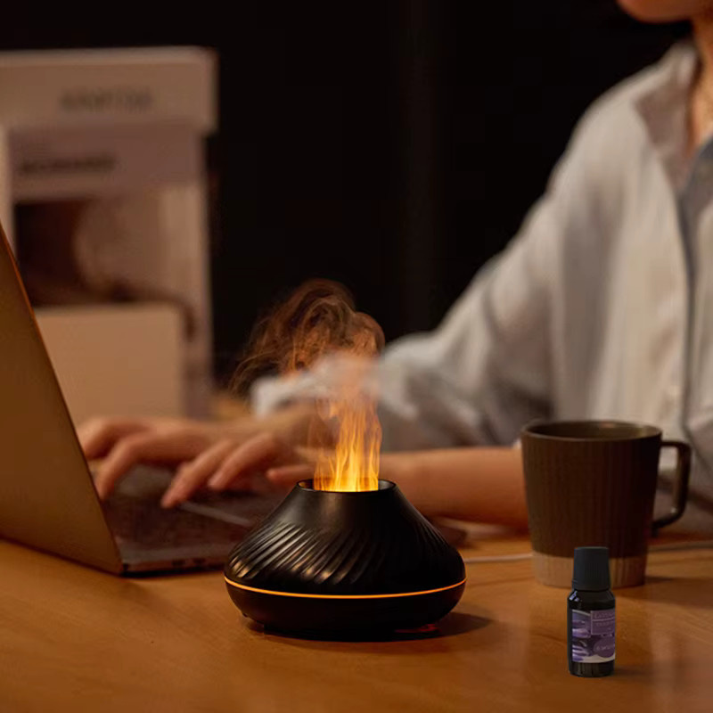 Kinscoter Vulkan-Aromatherapie-Diffusor mit Luftbefeuchter und Luftreiniger in Schwarz inklusive Ätherisches Öl Set - Bild 2