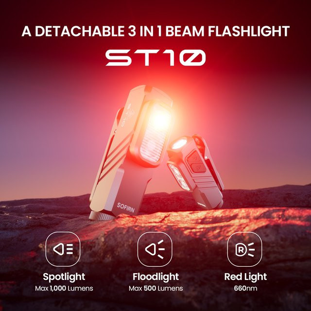 SOFIRN Mini ST10 EDC Taschenlampe mit 1000 Lumen, USB-C wiederaufladbar, Rotlicht 660nm, magnetisches Endstück und Clip - Bild 1