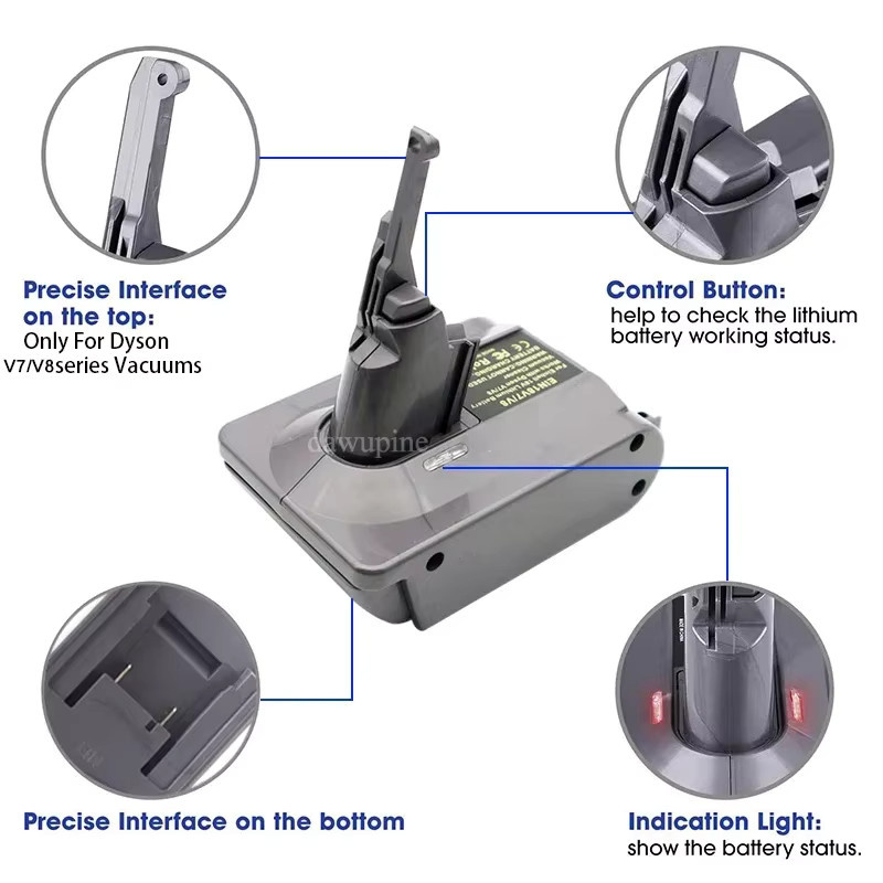 dawupine Lithium-Batterie-Adapter-Konverter für Einhell, Ryobi und Craftsman 18 V Akkus sowie Dyson V7 und V8 Staubsauger - Bild 4