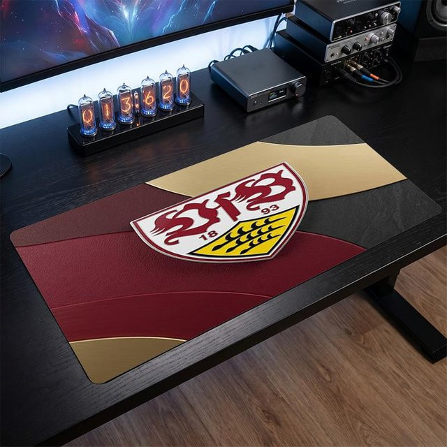WildHue B VfB Stuttgart Fußball Gaming Mauspad in Rot, Anti-Rutsch Schreibtischmatte, B: 80 cm, T: 30 cm - Bild 1