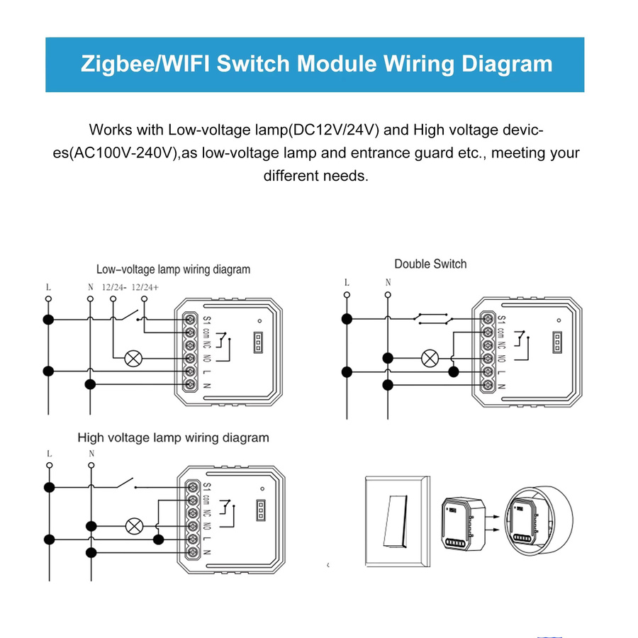 Tuya Smart Switch Modul mit ZigBee und Wifi, Trockener Kontakt für Smart Home DIY, kompatibel mit Alexa und Google Assistant, DC 12/24V und AC 100-240V - Bild 1