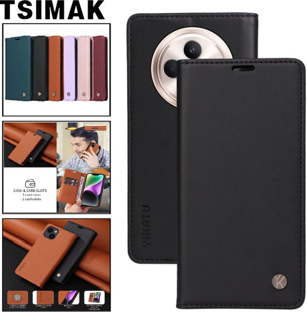 Leder Handyhülle mit magnetischer Klappfunktion für OPPO Reno 12 FS, Reno 11 F und Reno 12 Serie in Gelb und Braun - Bild 1