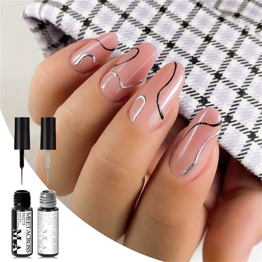 MEET ACROSS Nagel-Gel-Lack Liner, Schwarz & Weiß, Glänzend, 5 ml - Bild 1