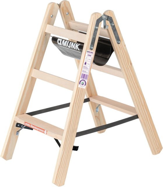 PROREGAL Stufen-Stehleiter aus Holz in Braun, beidseitig begehbar mit 2 x 3 Stufen - Bild 1