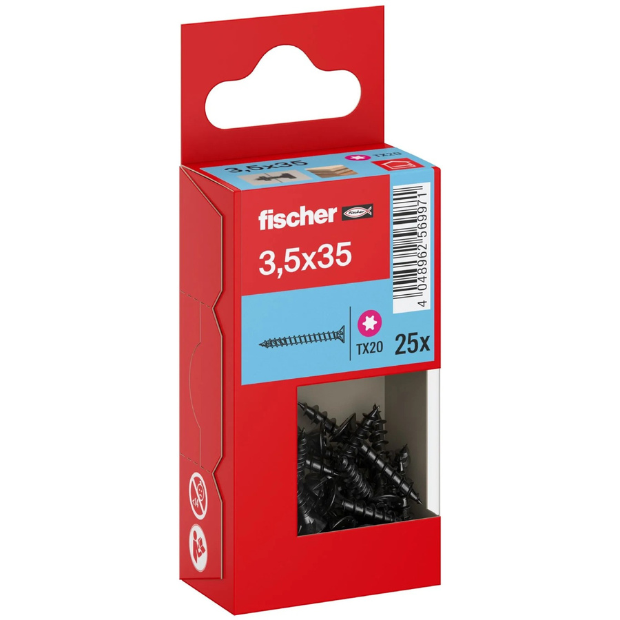 Fischer PowerFast II Senkkopf Schraube mit Vollgewinde und Torx-Antrieb, Farbe: Schwarz, Ø 3,5 mm, Länge: 40 mm, 25 Stück - Bild 2