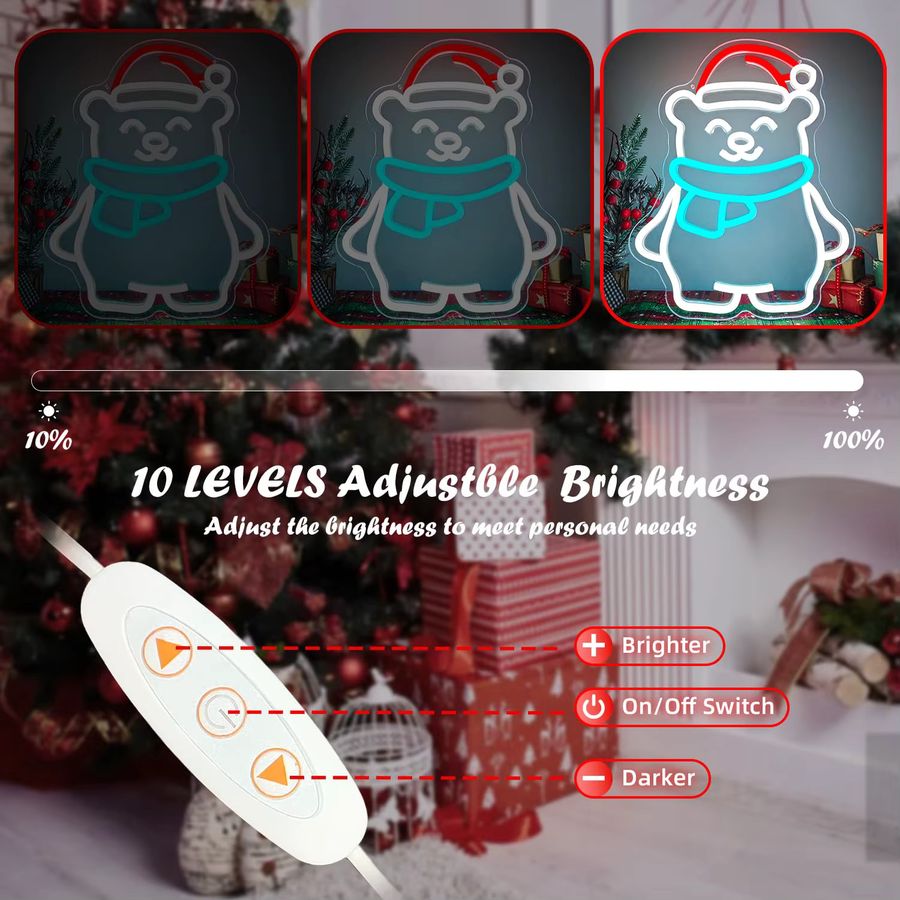 Wanxing Eisbär-Neonschild mit Weihnachtsmütze, dimmbares Leuchtschild als Wanddekoration für Weihnachten, Party und Kinderzimmer - Bild 5