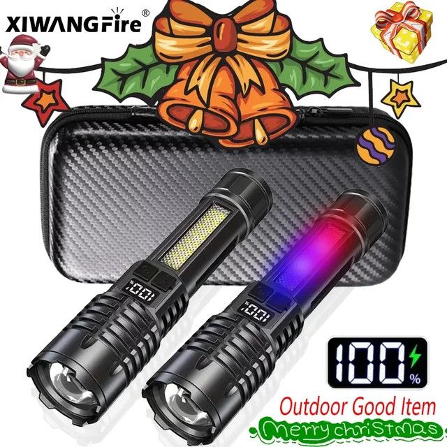 XIWANGFIRE LED-Taschenlampe Typ C mit Seitenlicht, wiederaufladbar und wasserdicht, zoombare Taschenlampe mit 7 Modi für Camping und Angeln - Bild 1