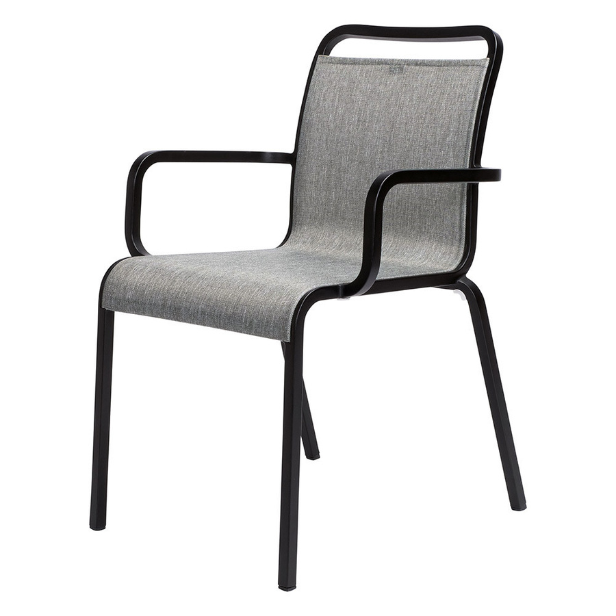 Stern Stapelsessel Oskar aus Aluminium in Schwarz Matt mit Textil Leinen in Grau - Bild 2