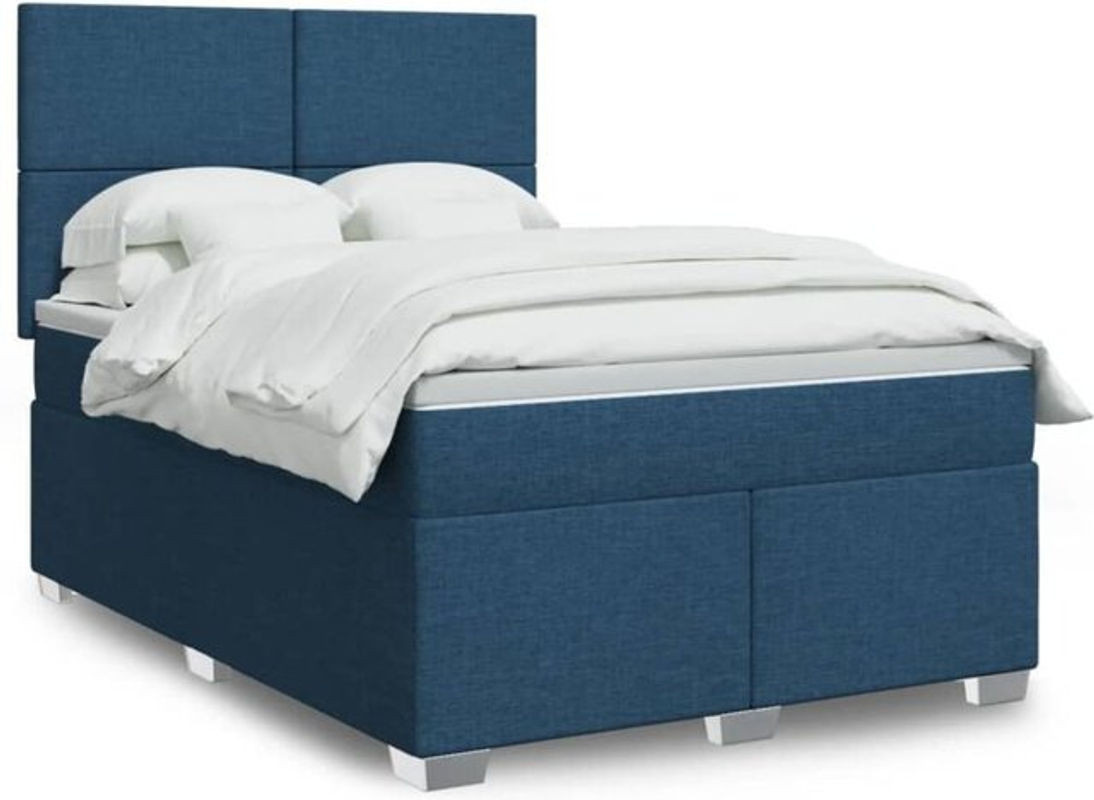 Vidaxl Boxspringbett mit Matratze aus Stoff in Blau und Weiß, Modernes Design, B/T/H: 160 x 200 x 140,5 cm - Bild 1