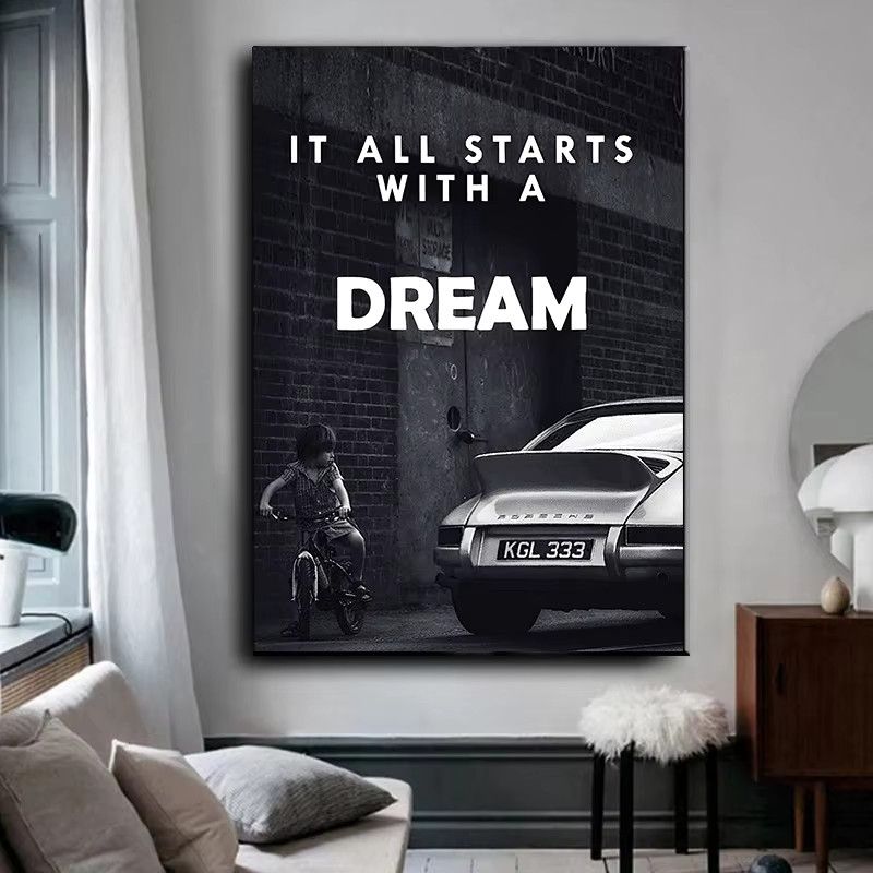 Dekorative Leinwand Wandkunst It All Starts with a Dream in Schwarz und Weiß - Bild 3