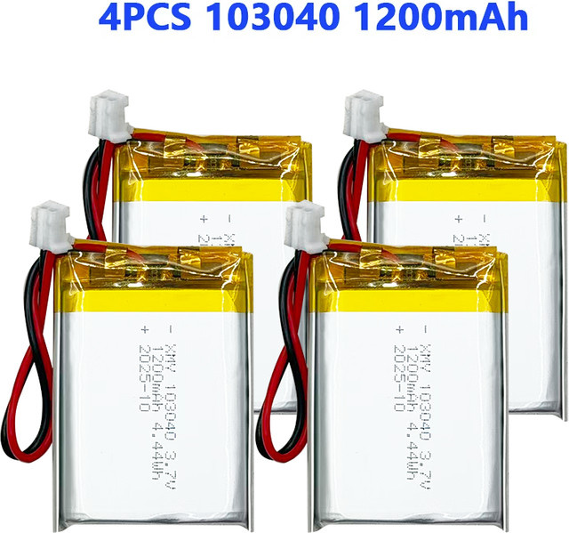 4er-Set Polymer Lithium-Ionen-Akku 3,7 V 1200 mAh mit PH 2,0mm Stecker für GPS-Navigatoren, PS4 und Walkie-Talkies - Bild 1