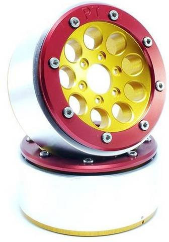 Metsafil 1:10 Crawler Felgen aus Aluminium in Gun Gold und Rot, 1 Paar - Bild 1