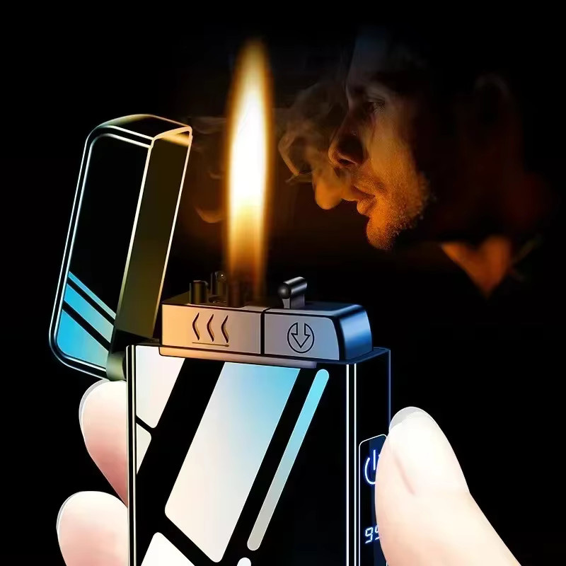 Winddichtes USB-Plasma-Feuerzeug aus Metall in Schwarz mit Taschenlampe und Dual-Lichtbogen-Funktion - Bild 2