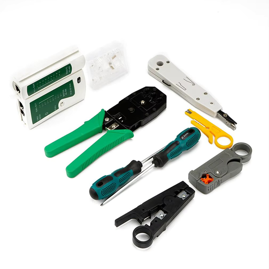 Netzwerkkabel-Testgerät und Werkzeugset für LAN UTP mit Crimpzange, Abisolierzange, RJ45-Steckern und Schraubendrehern in Multicolour - Bild 3