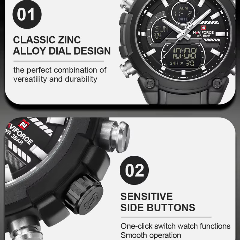 NAVIFORCE Armbanduhr, Quarz, Chronograph, Edelstahl, Schwarz, Herren - Bild 5