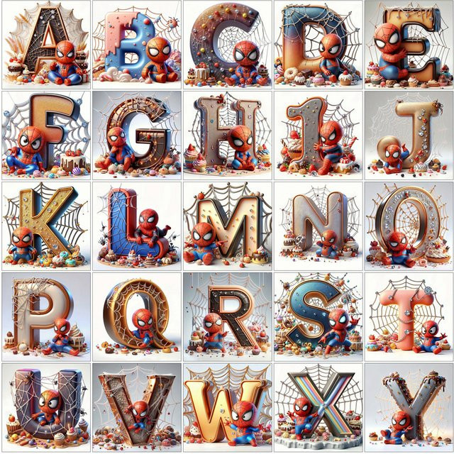 KAYOU Marvel Spider Man Diamond Painting Set mit runden Mosaiksteinen und Alphabet-Stickerei in Multicolour zur Wanddekoration - Bild 1