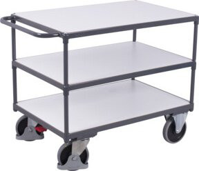 VARIOfit Schwerer ESD Tischwagen mit 3 Ladeflächen, Graphitgrau/Lichtgrau, B: 85 cm, T: 50 cm - Bild 1