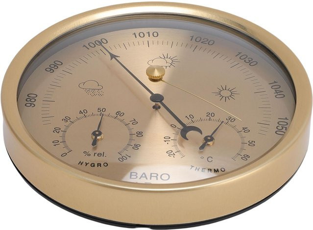 Fishine 3 in 1 Wetterstation mit Thermometer, Barometer und Hygrometer in Beige und Gold aus Metall - Bild 1