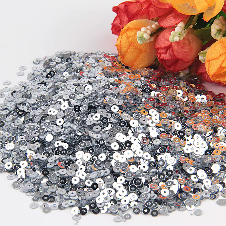Silberne runde Pailletten aus PVC mit großem Loch für DIY Nähen, Basteln und Schmuckherstellung, Durchmesser: 3-30 mm - Bild 3