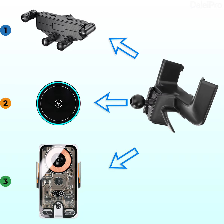 DaleiPro Magnetische Handyhalterung mit kabelloser Ladestation und automatischer Klemmung für Volvo S60 V60 2020-2021, Schwarz - Bild 3