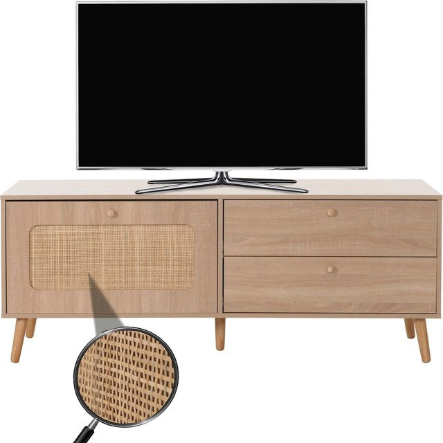 MCW TV-Rack MCW-M38 Lowboard aus Holz mit Kubu Rattan in Braun, B/H/T: 140 x 56 x 41 cm - Bild 1