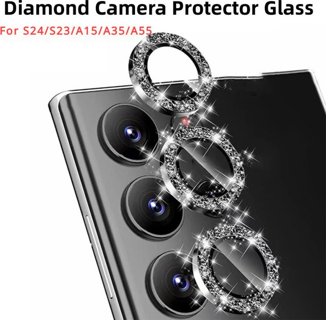 Diamant-Objektivschutzglas für Samsung Galaxy S26 Edge S25 Ultra S26 S24 S25 S23 Plus mit Metallobjektivring in Silber - Bild 1