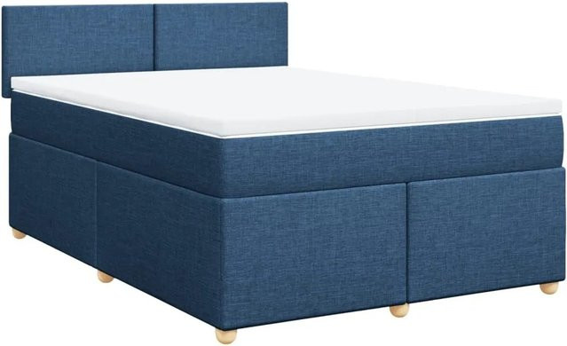 vidaXL Boxspringbett mit Matratze in Blau, Hybrid-Konstruktion mit Taschenfederkern, B/T: 160 x 200 cm - Bild 1