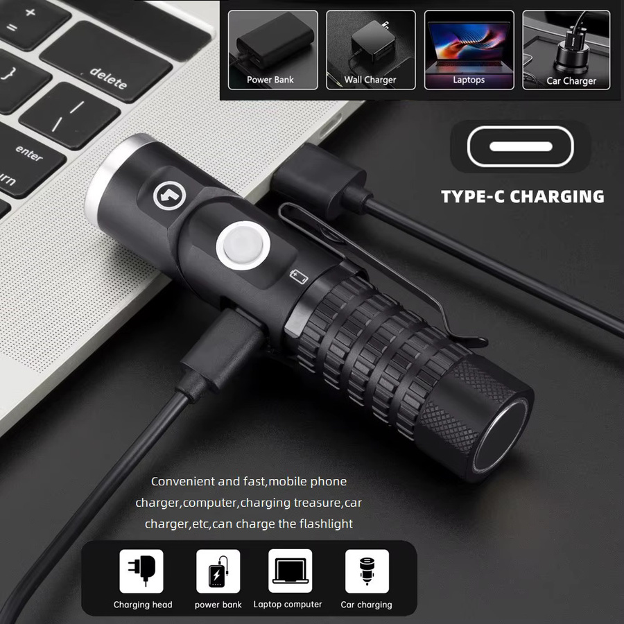 Alonefire Mini-LED-Taschenlampe mit 90 Grad drehbarem Schwenkkopf in Schwarz für Outdoor, Camping und Notfälle - Bild 4