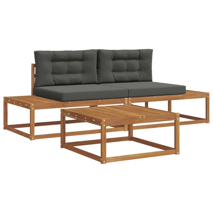 vidaXL Outdoor-Sofagarnitur 3-teilig aus massivem Akazienholz mit Kissen in Anthrazit und Braun - Bild 2