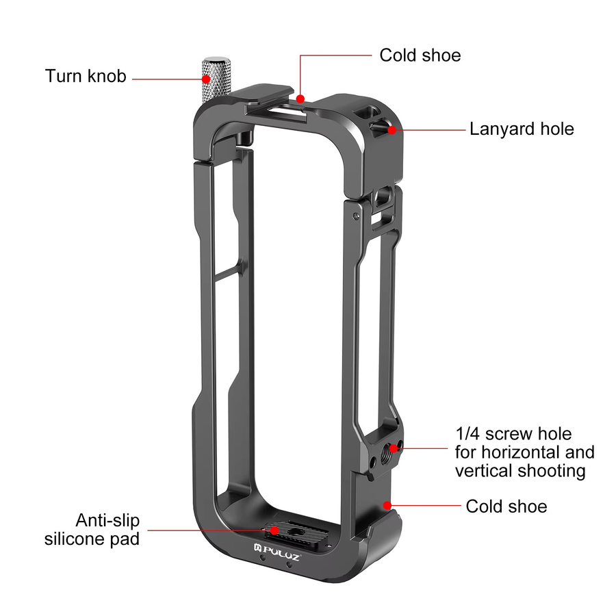 PULUZ Metall-Schutzkäfig-Rig Gehäuserahmen mit Objektivabdeckung für Insta360 X4 in Schwarz - Bild 3