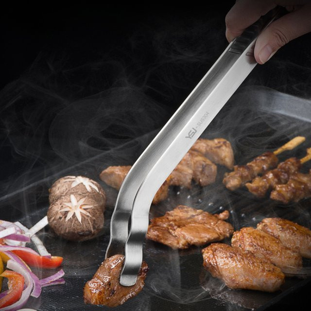 Edelstahl Sandwich Steak Grill Zange in Silber für Küche und Garten - Bild 1
